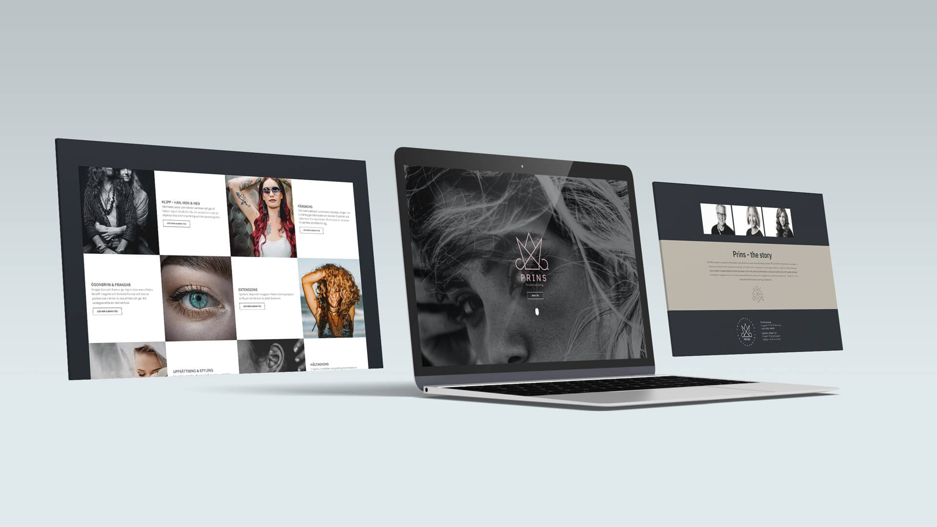 Prins Frisersalong: mockup webbsida